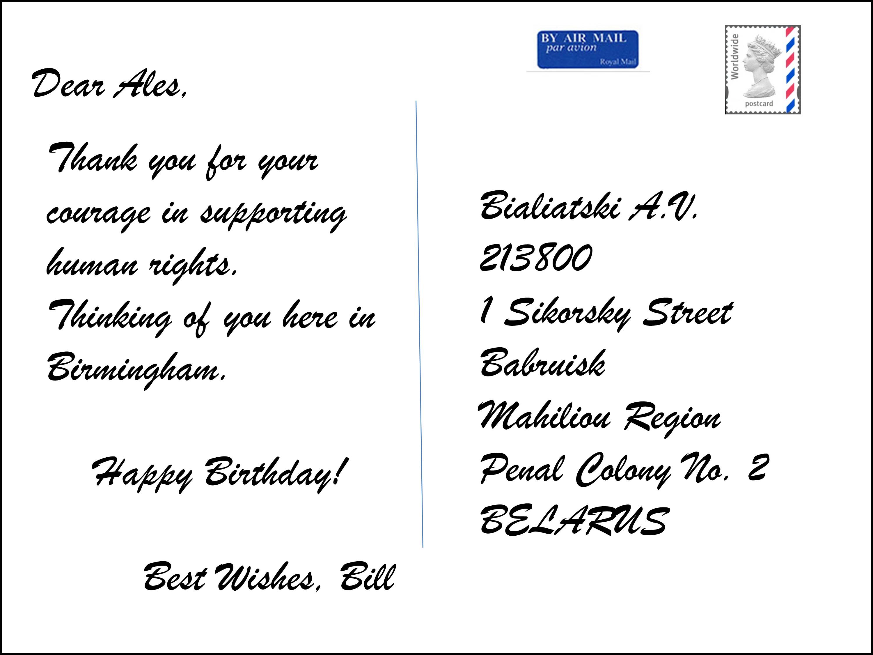 Send Birthday Wishes to Ales Bialiatski  AmnestyBrum
